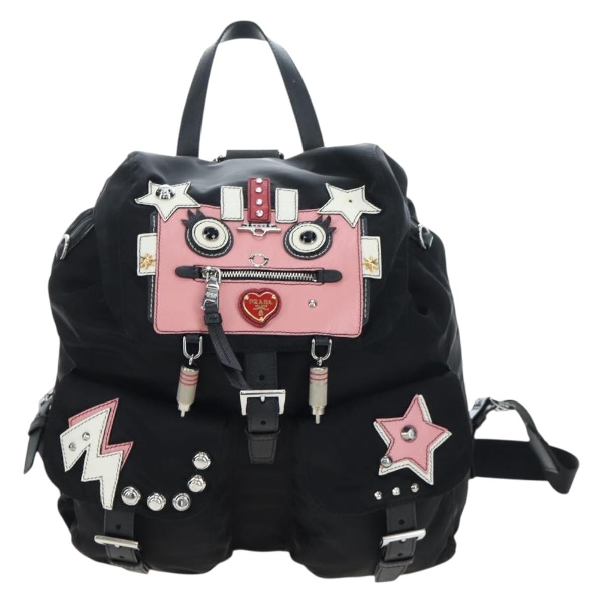 PRADA robot Backpack Nylon Black Silver Auth 195301V
