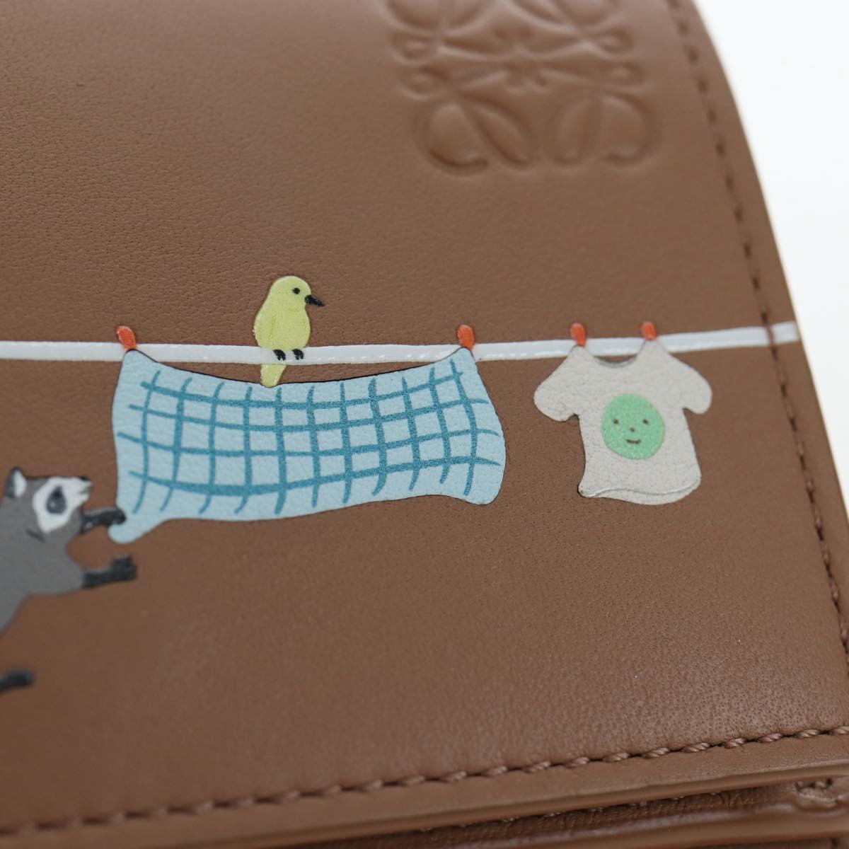 LOEWE Raccoon Trifold Wallet Leather Suna Fujita Brown Silver Auth 195312M