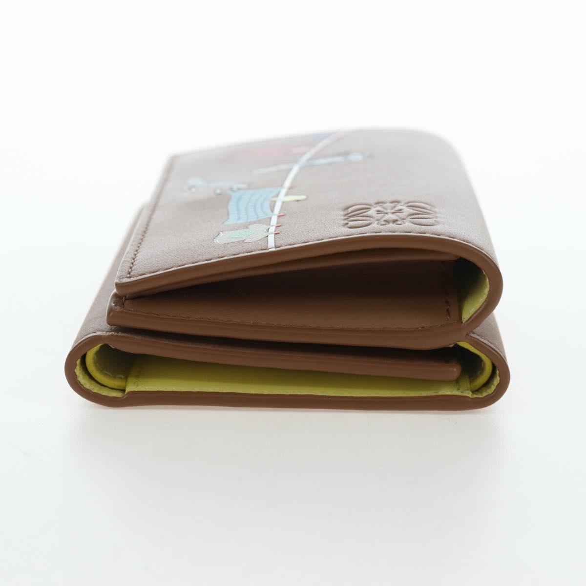 LOEWE Raccoon Trifold Wallet Leather Suna Fujita Brown Silver Auth 195312M