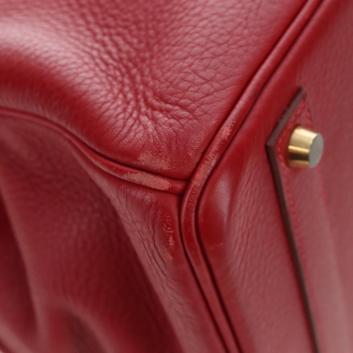 HERMES Birkin 40 Hand Bag Taurillon Clemence Red Gold Auth 195314SM