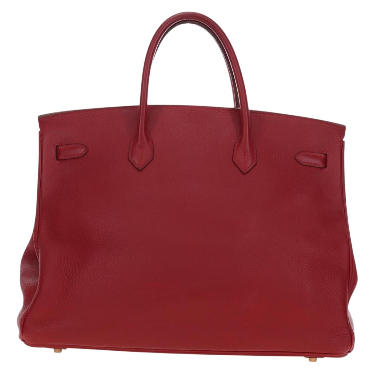 HERMES Birkin 40 Hand Bag Taurillon Clemence Red Gold Auth 195314SM
