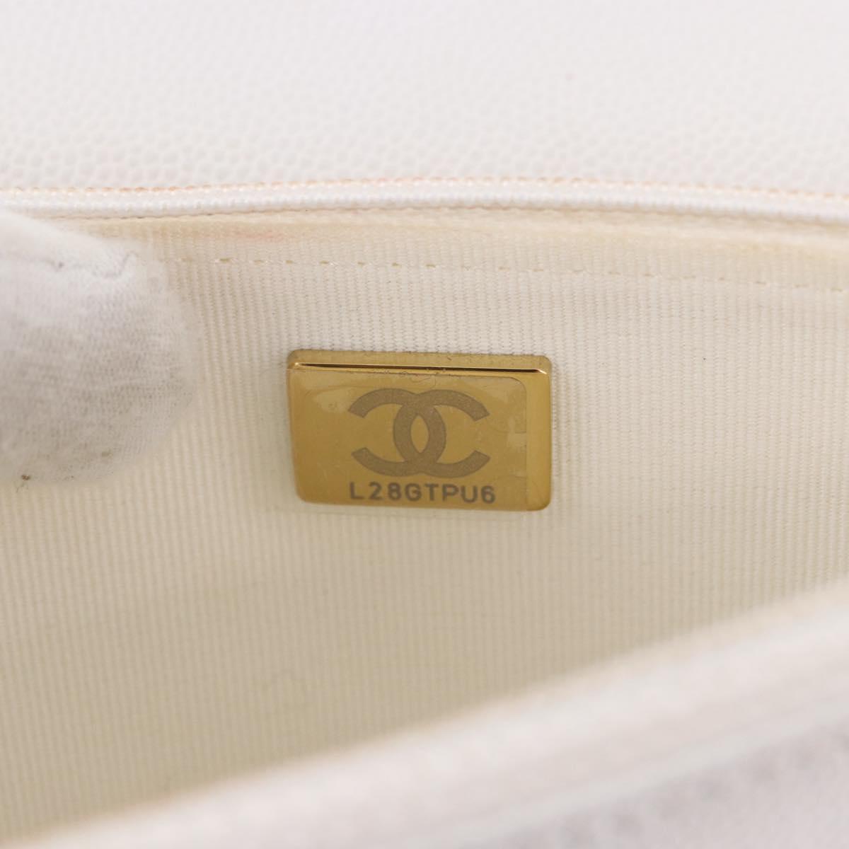 CHANEL Matelasse Chain Shoulder Bag Caviar Skin White Gold Tone CC Auth 195323A