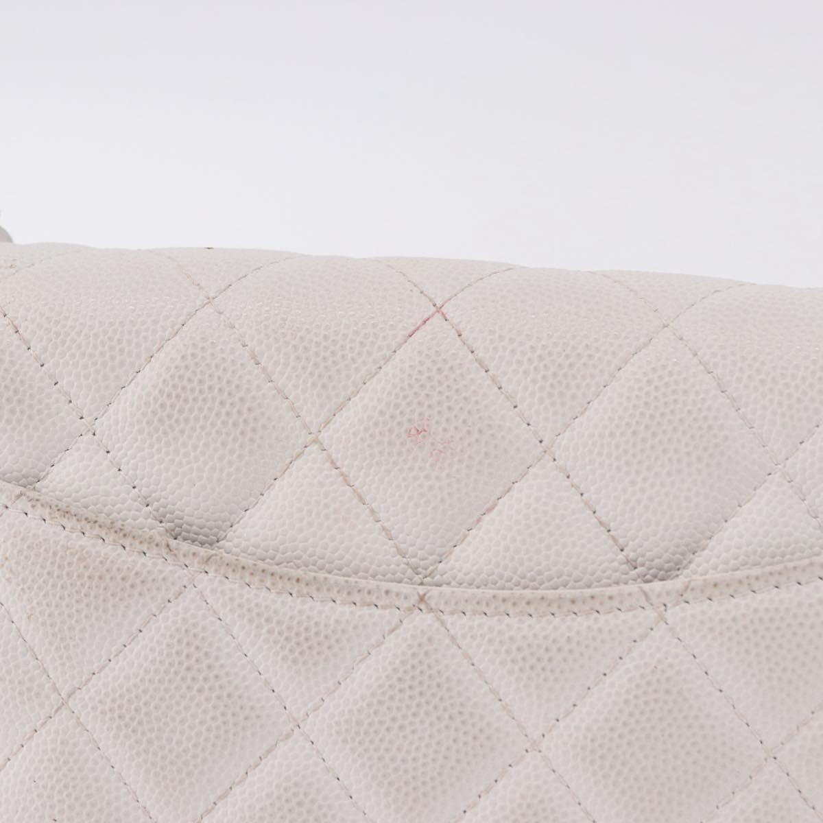 CHANEL Matelasse Chain Shoulder Bag Caviar Skin White Gold Tone CC Auth 195323A