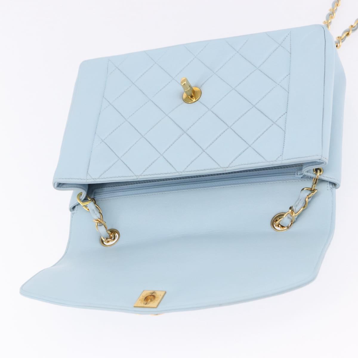CHANEL Matelasse Chain Shoulder Bag Lamb Skin Light Blue Gold CC Auth 195324V