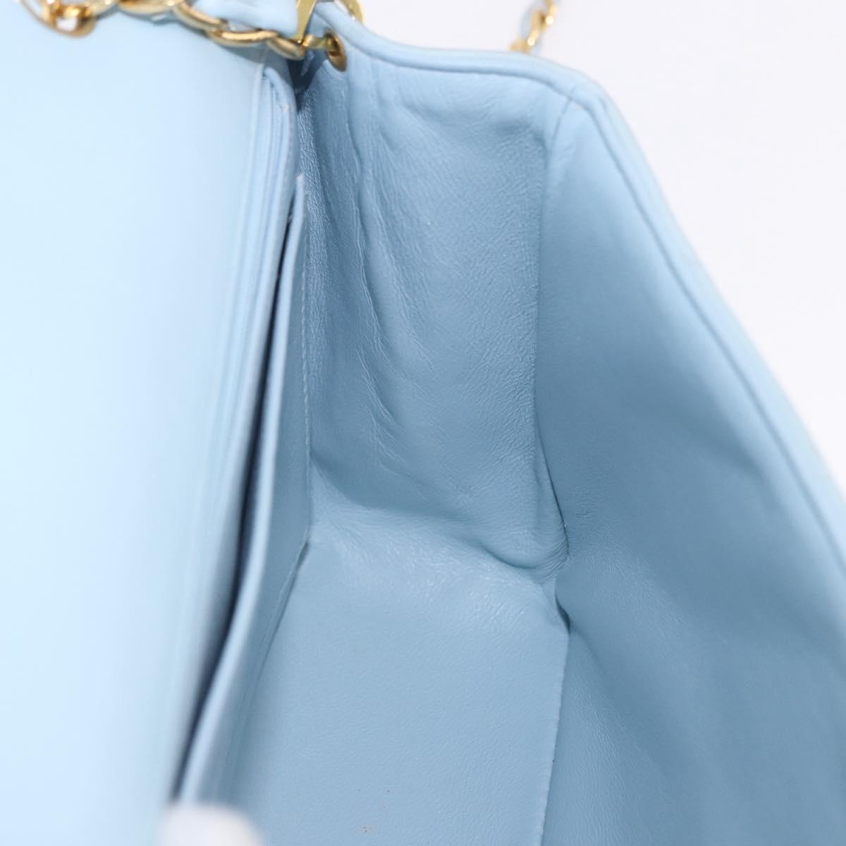 CHANEL Matelasse Chain Shoulder Bag Lamb Skin Light Blue Gold CC Auth 195324V