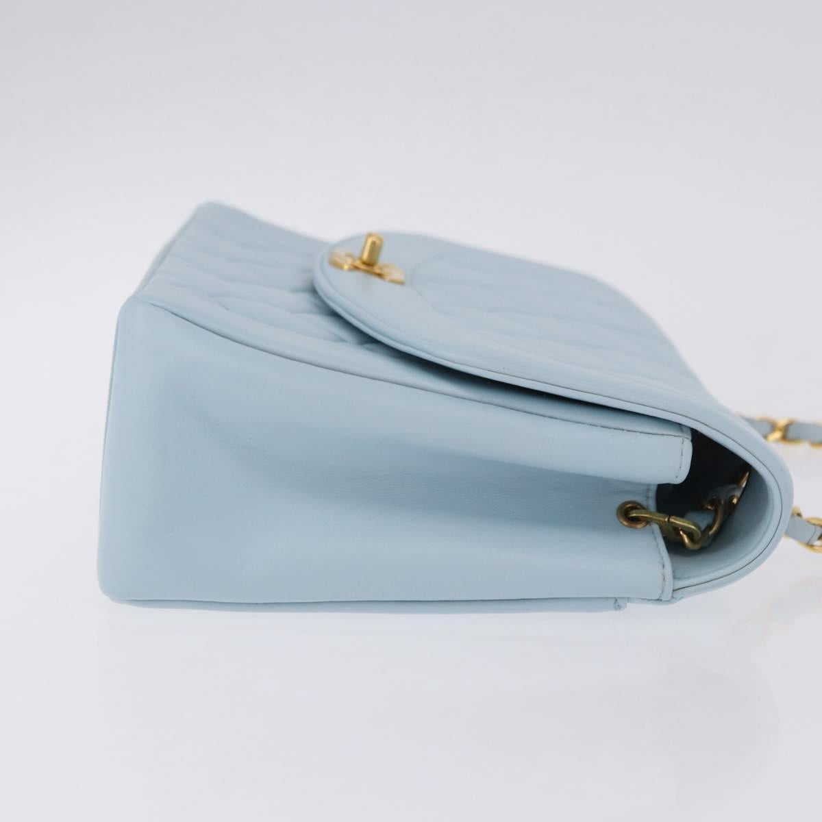 CHANEL Matelasse Chain Shoulder Bag Lamb Skin Light Blue Gold CC Auth 195324V