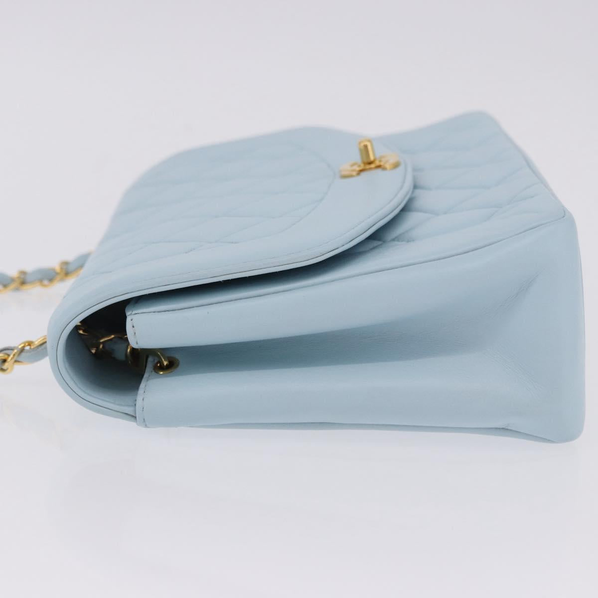 CHANEL Matelasse Chain Shoulder Bag Lamb Skin Light Blue Gold CC Auth 195324V