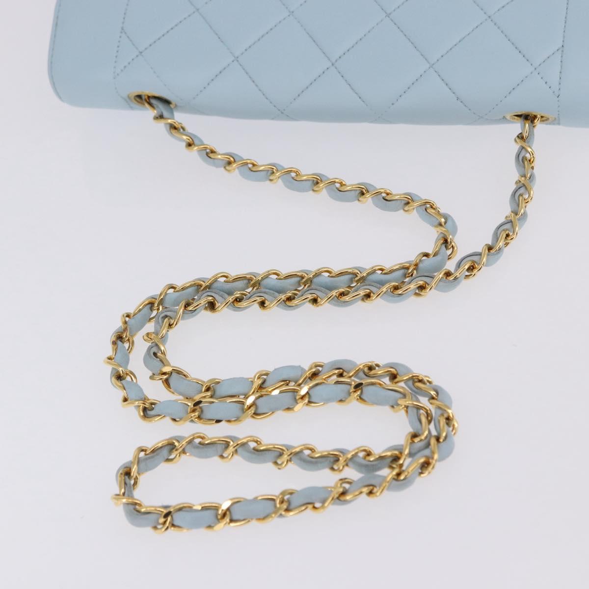 CHANEL Matelasse Chain Shoulder Bag Lamb Skin Light Blue Gold CC Auth 195324V