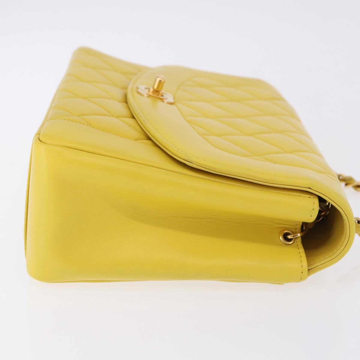 CHANEL Matelasse Chain Shoulder Bag Lamb Skin Yellow Gold Tone CC Auth 195325V