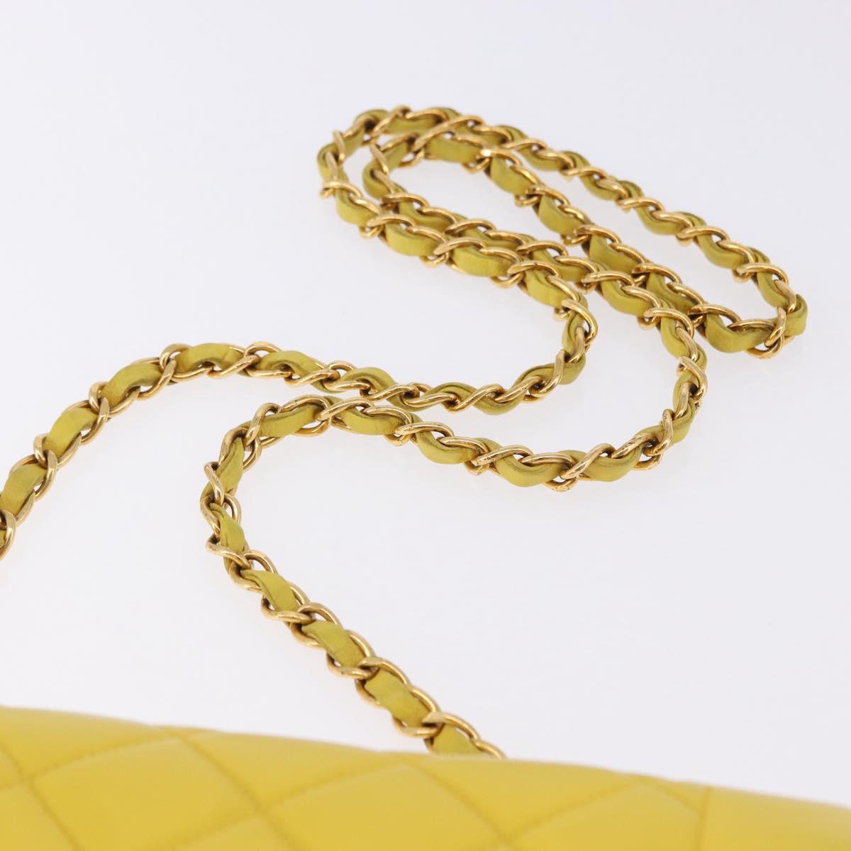 CHANEL Matelasse Chain Shoulder Bag Lamb Skin Yellow Gold Tone CC Auth 195325V