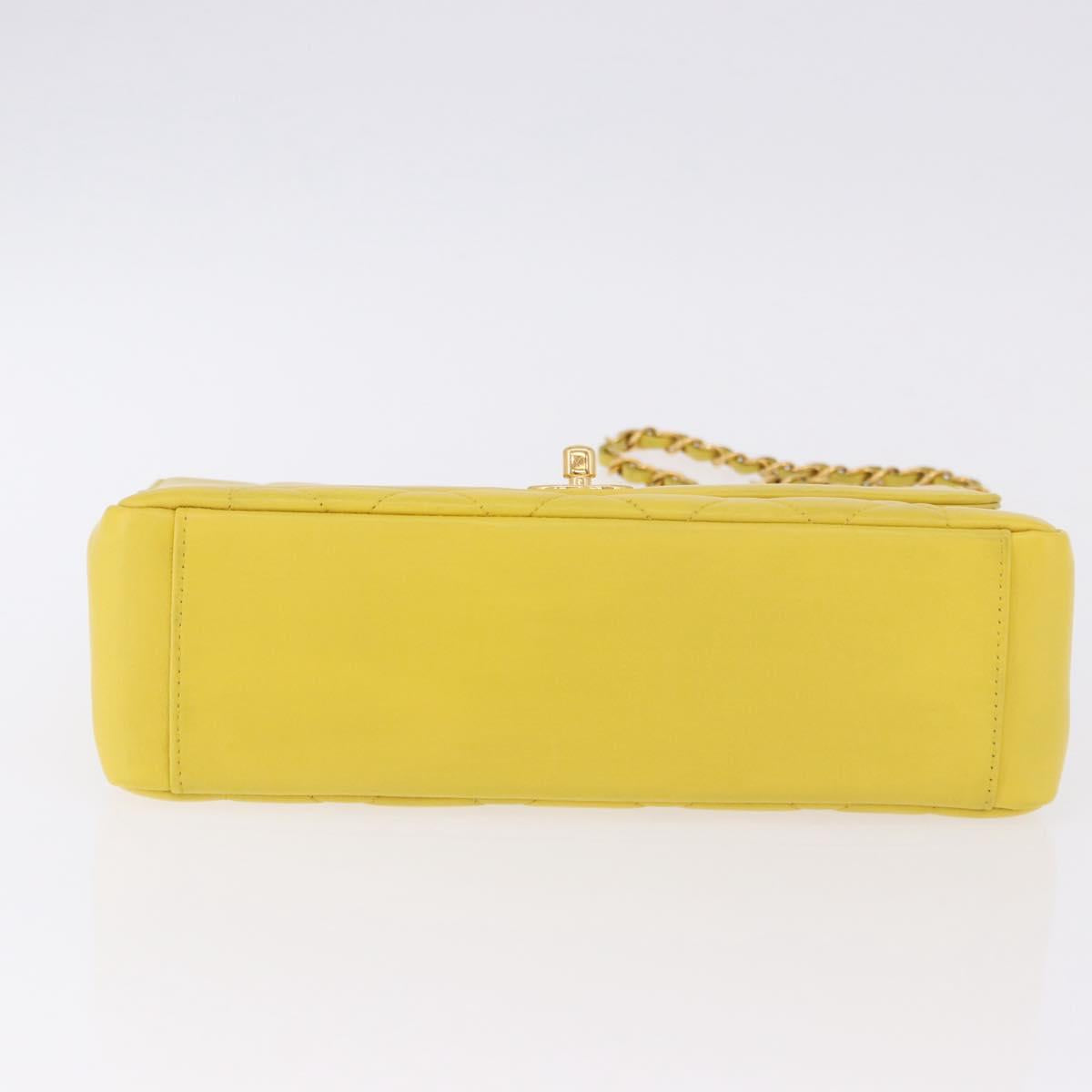 CHANEL Matelasse Chain Shoulder Bag Lamb Skin Yellow Gold Tone CC Auth 195325V