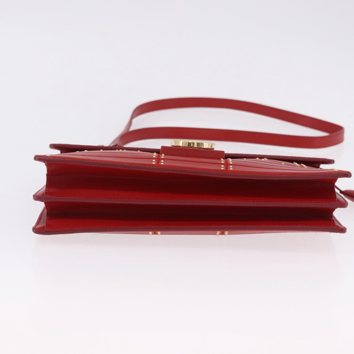 Salvatore Ferragamo Gancini Hand Bag Leather 2way Red Gold Tone Auth 195327A