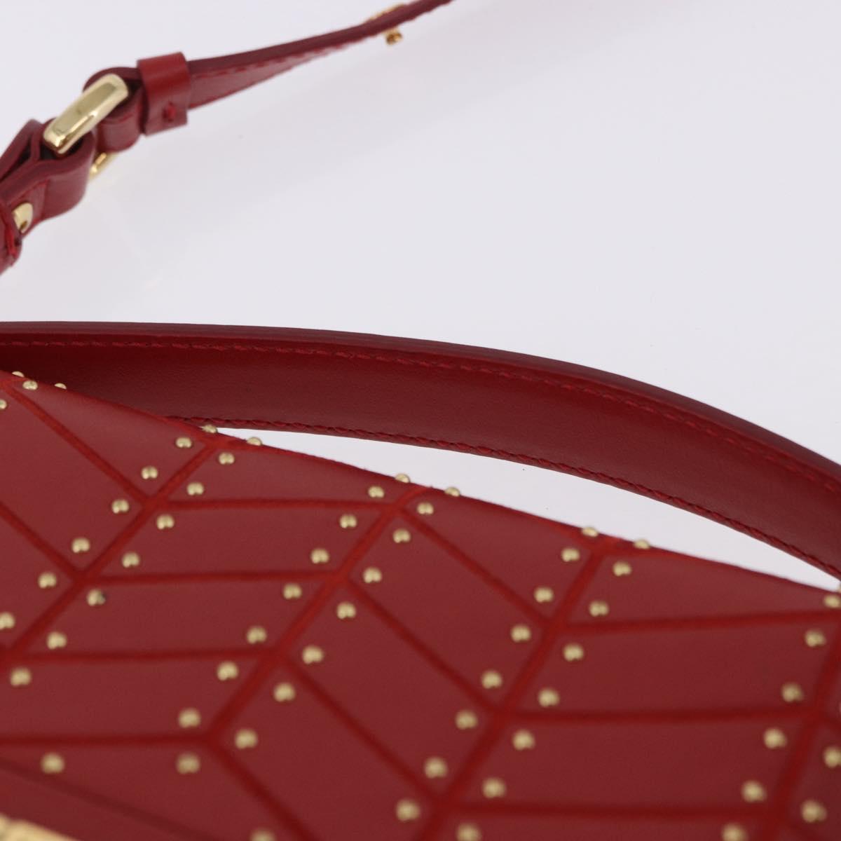 Salvatore Ferragamo Gancini Hand Bag Leather 2way Red Gold Tone Auth 195327A