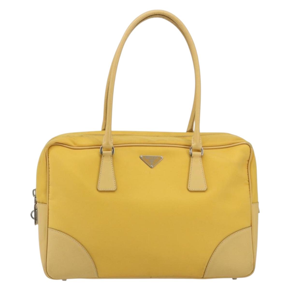 PRADA Tote Bag Canvas Yellow Silver Auth 195332A