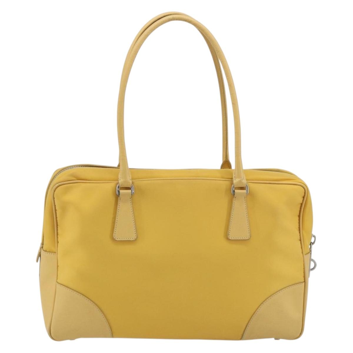 PRADA Tote Bag Canvas Yellow Silver Auth 195332A