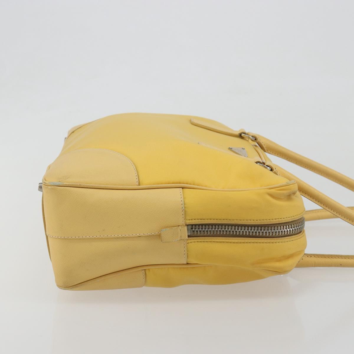 PRADA Tote Bag Canvas Yellow Silver Auth 195332A