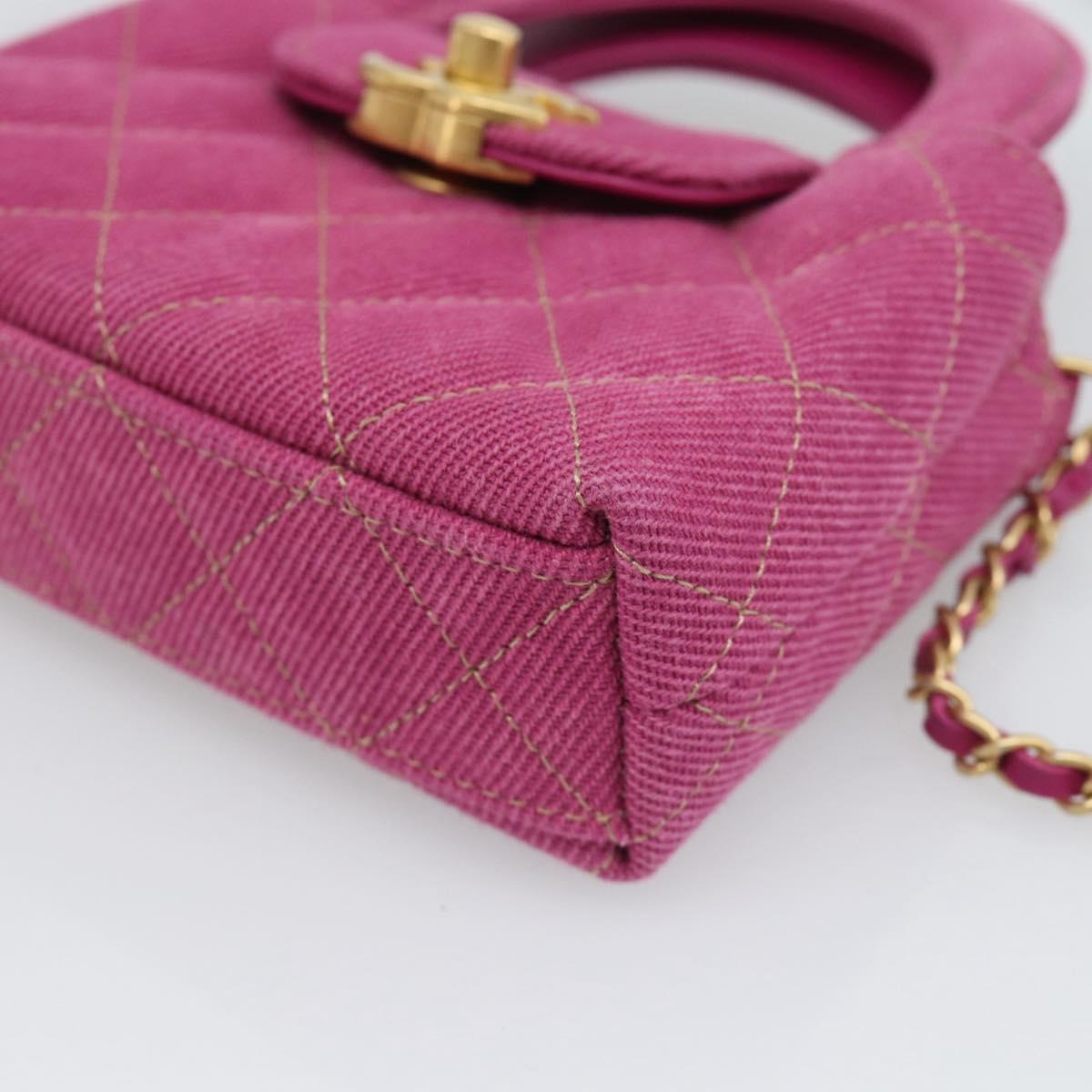 CHANEL Matelasse Chain Shoulder Pouch Canvas 2way Pink Gold CC Auth 195334V