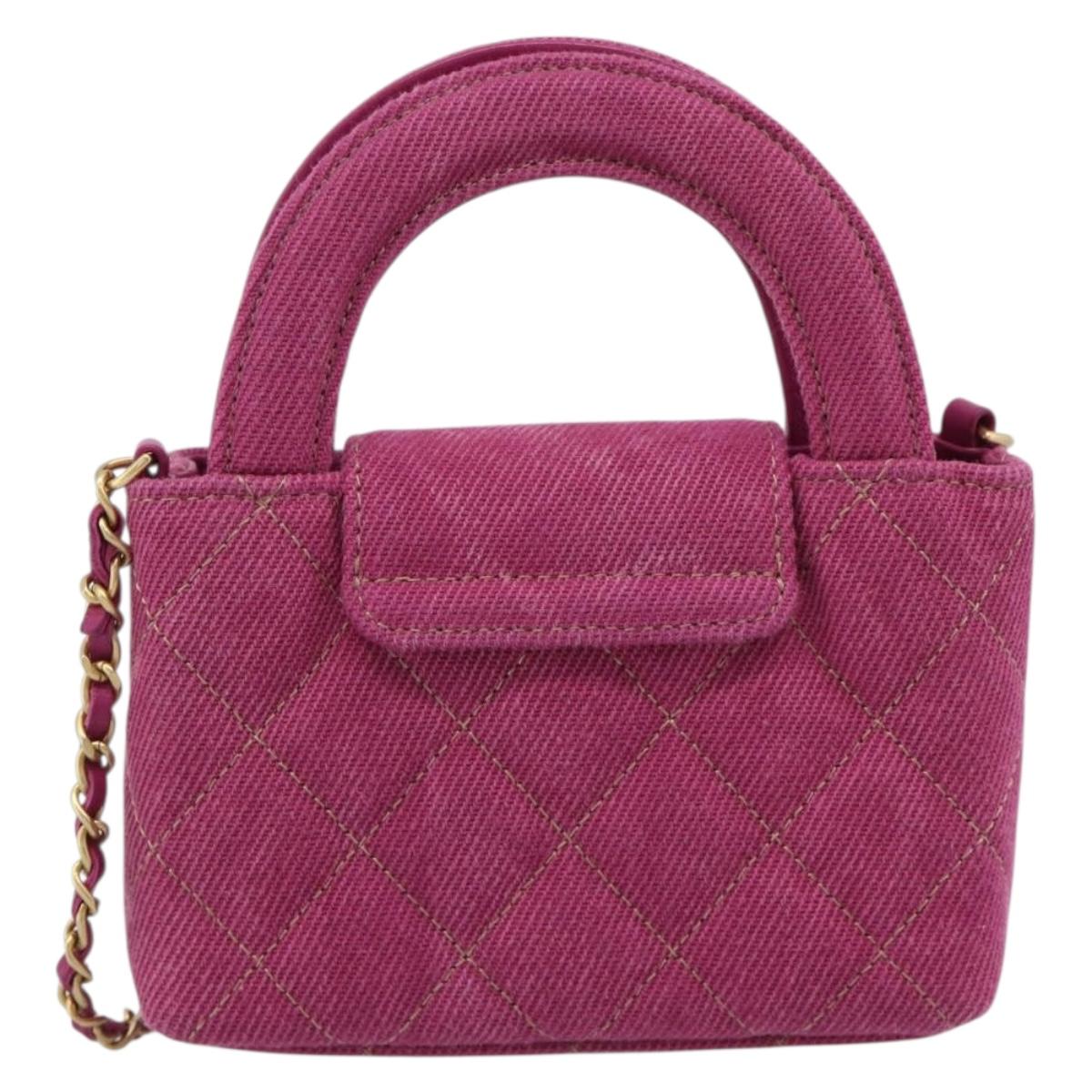 CHANEL Matelasse Chain Shoulder Pouch Canvas 2way Pink Gold CC Auth 195334V