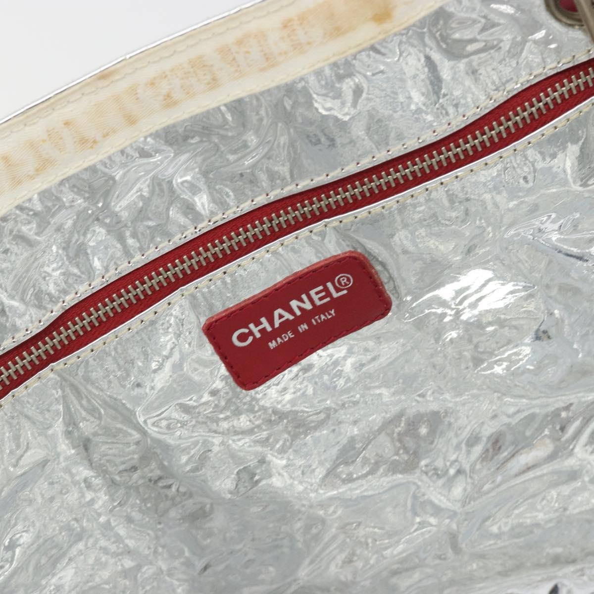 CHANEL Choco Bar Chain Shoulder Tote Bag Canvas Beige Silver CC Auth 195335A