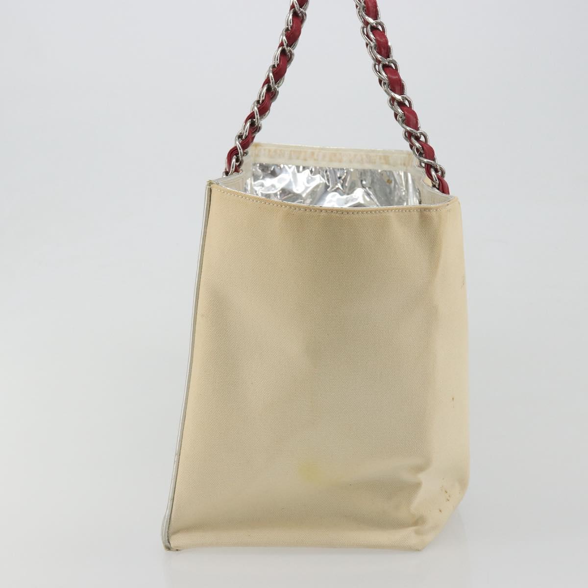 CHANEL Choco Bar Chain Shoulder Tote Bag Canvas Beige Silver CC Auth 195335A