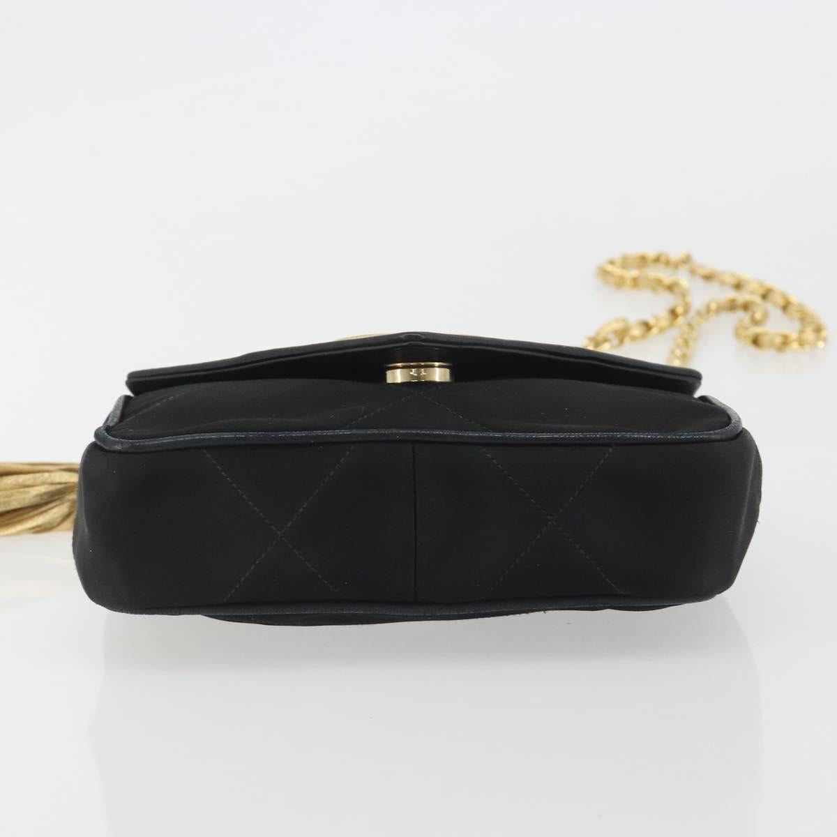 CHANEL Matelasse Chain Shoulder Bag Satin Black Gold CC Auth 195338A