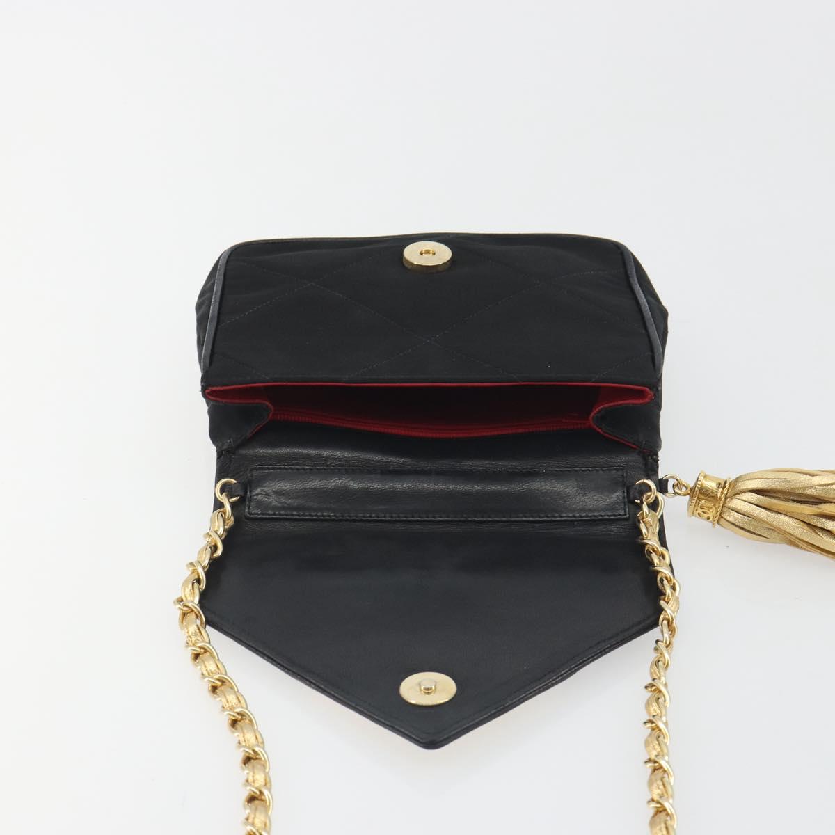 CHANEL Matelasse Chain Shoulder Bag Satin Black Gold CC Auth 195338A