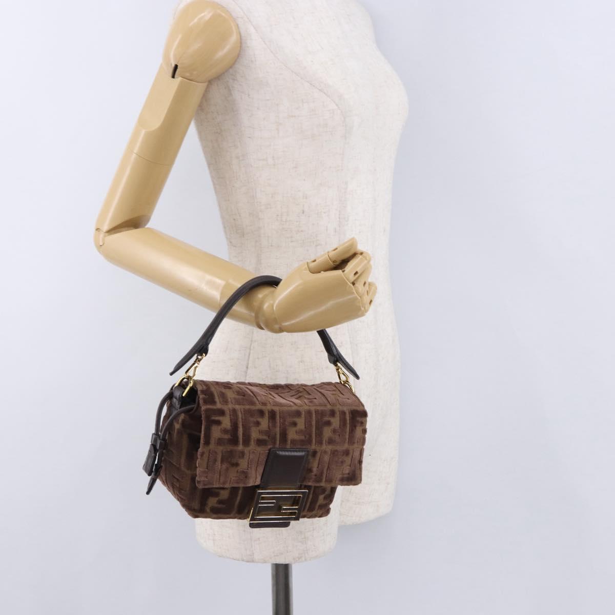 FENDI Zucca Canvas Mamma Baguette Shoulder Bag Brown Gold Auth 195343M