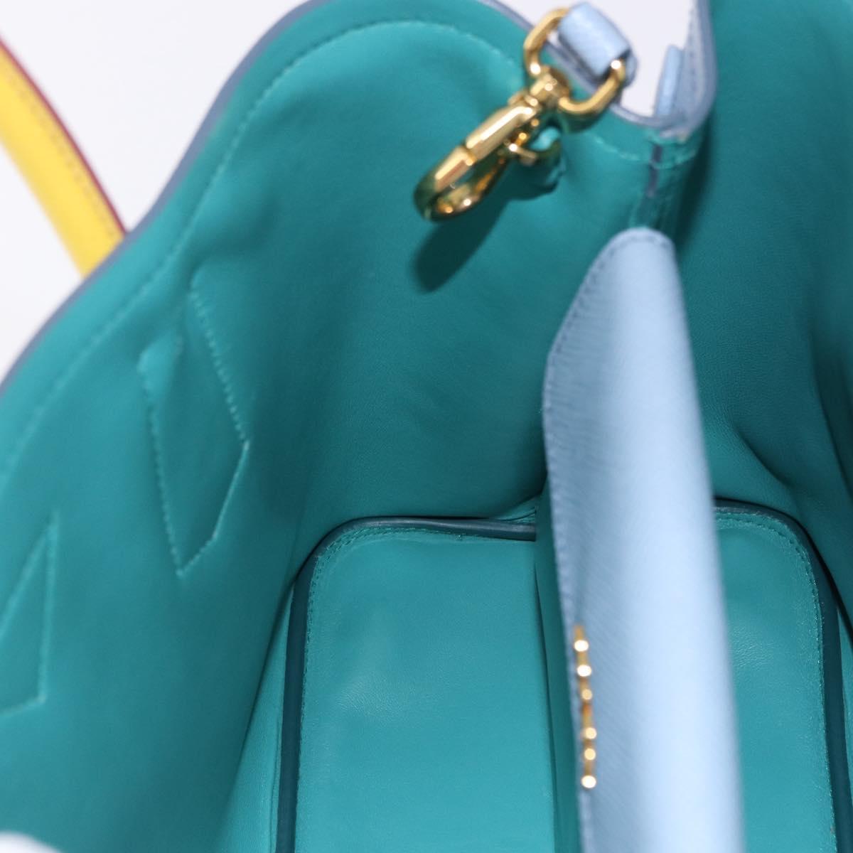 PRADA Hand Bag Saffiano 2way Light Blue Gold Tone Auth 195344M