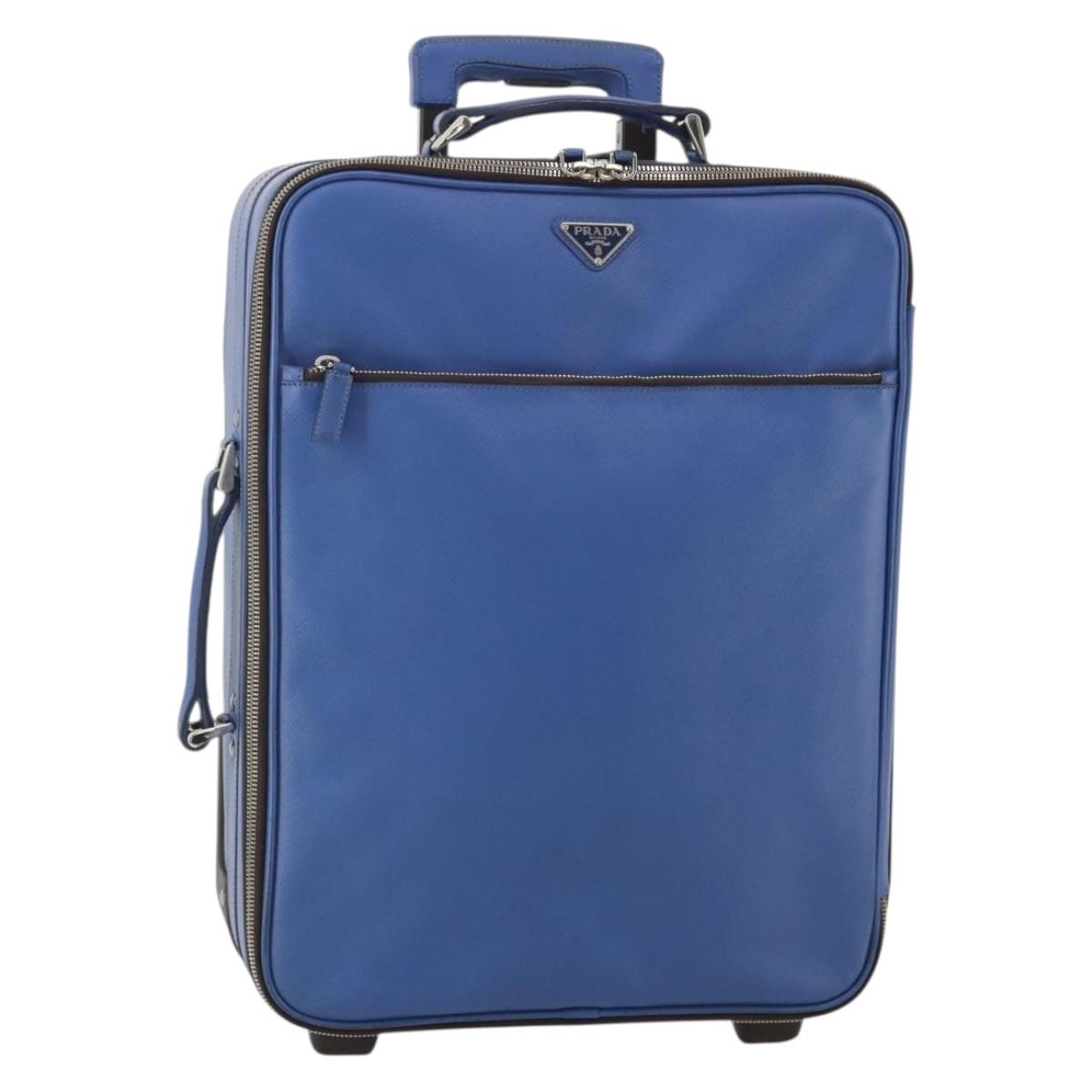 PRADA Suitcase Saffiano Blue Silver Auth 195345A
