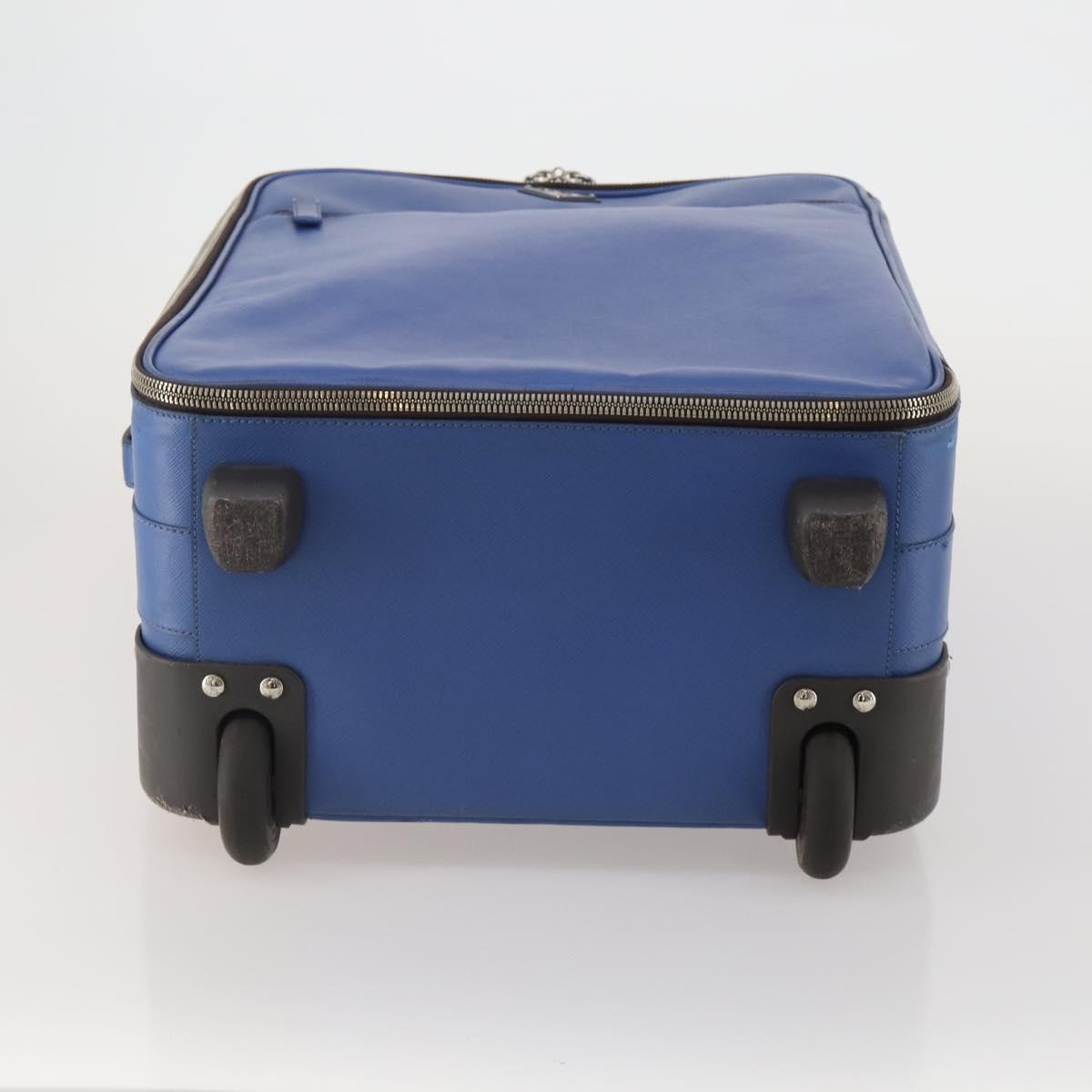 PRADA Suitcase Saffiano Blue Silver Auth 195345A