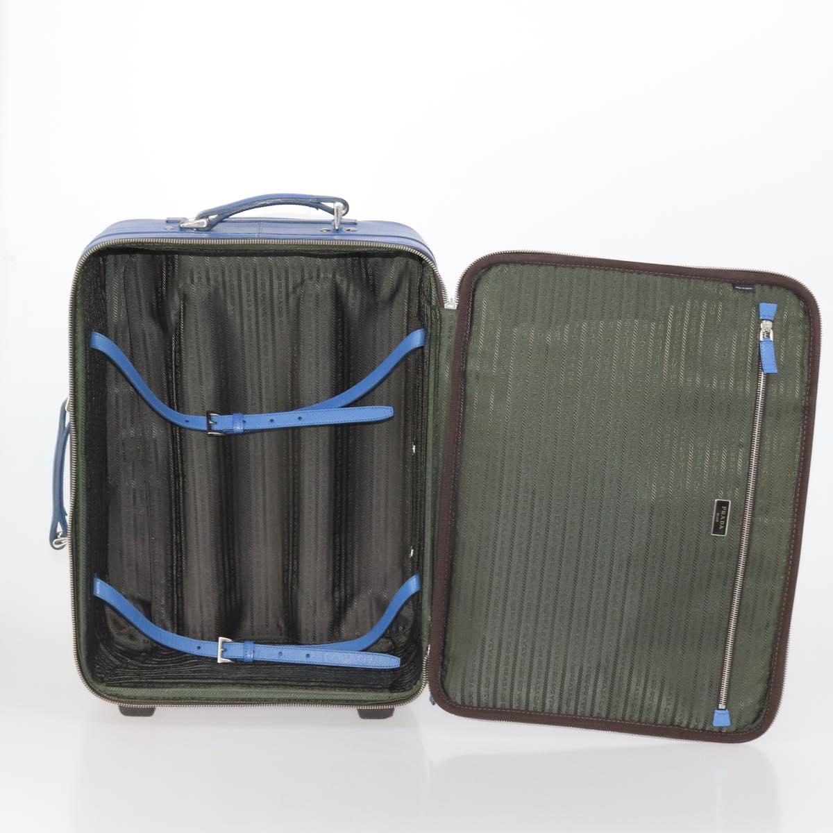PRADA Suitcase Saffiano Blue Silver Auth 195345A