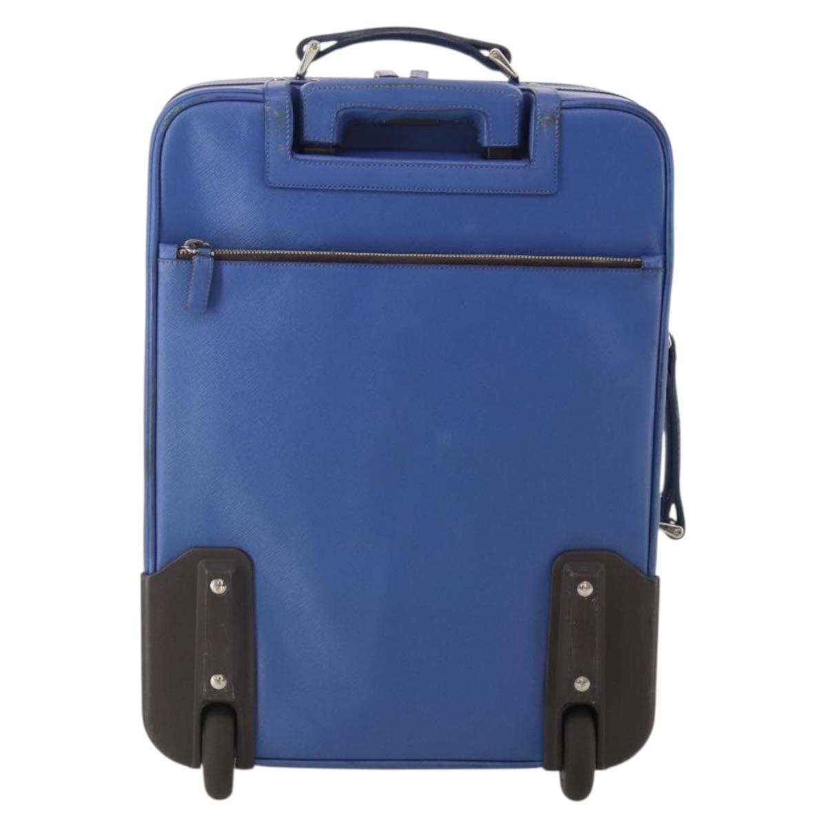 PRADA Suitcase Saffiano Blue Silver Auth 195345A