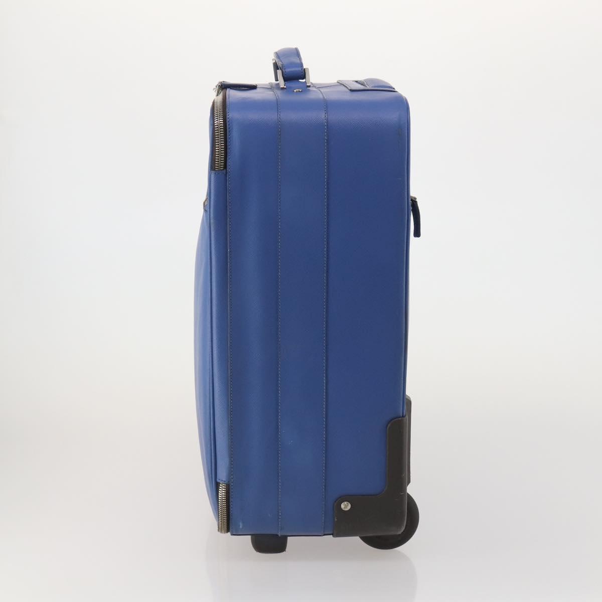 PRADA Suitcase Saffiano Blue Silver Auth 195345A