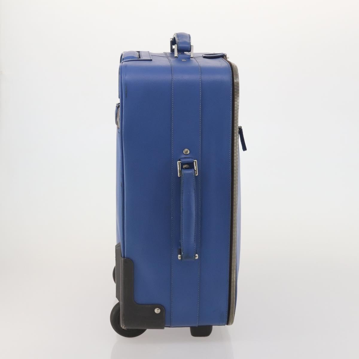 PRADA Suitcase Saffiano Blue Silver Auth 195345A