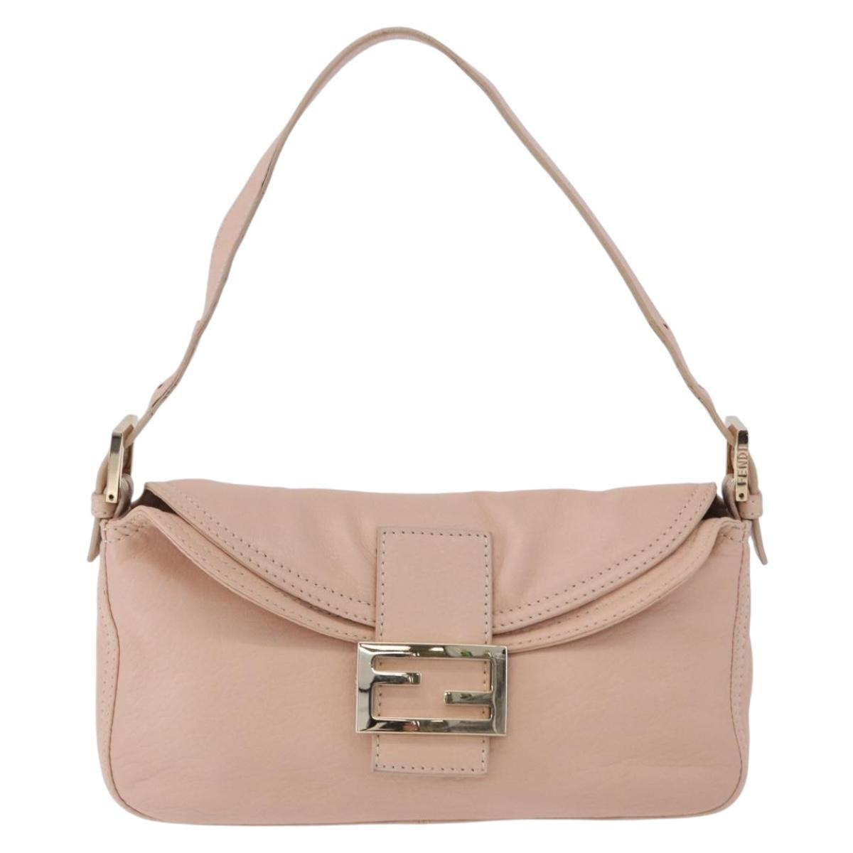FENDI Mamma Baguette Shoulder Bag Leather Pink Gold Auth 195351M