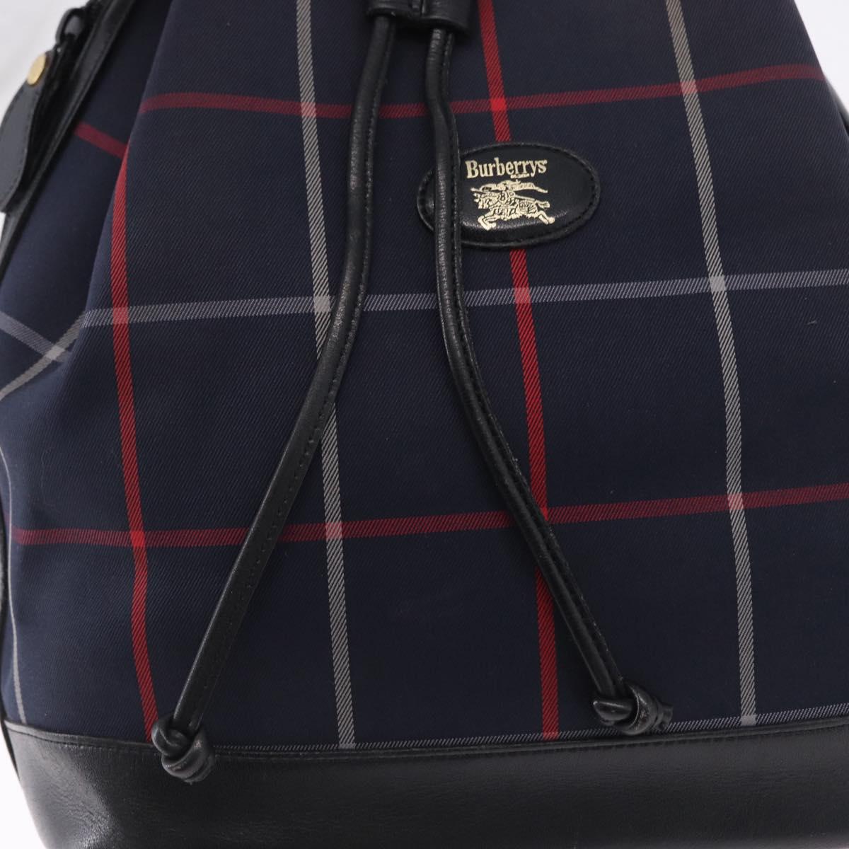 Burberrys Nova Check Shoulder Bag Canvas Navy Gold Tone Auth 195352