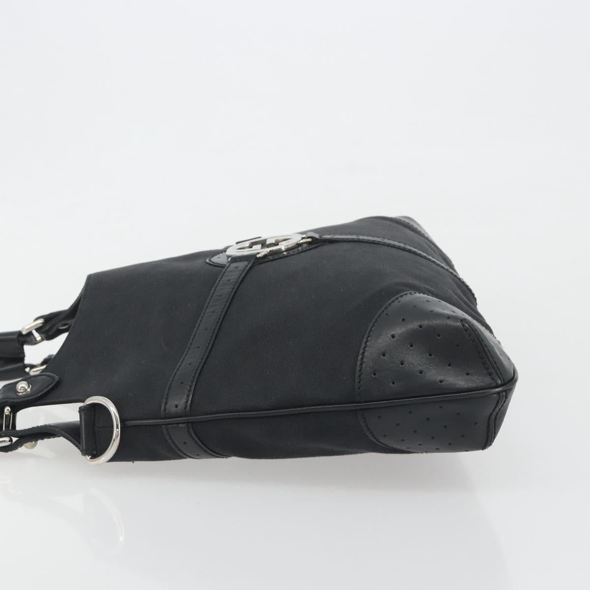GUCCI Interlocking G Hand Bag Canvas Black Silver Auth 195355V