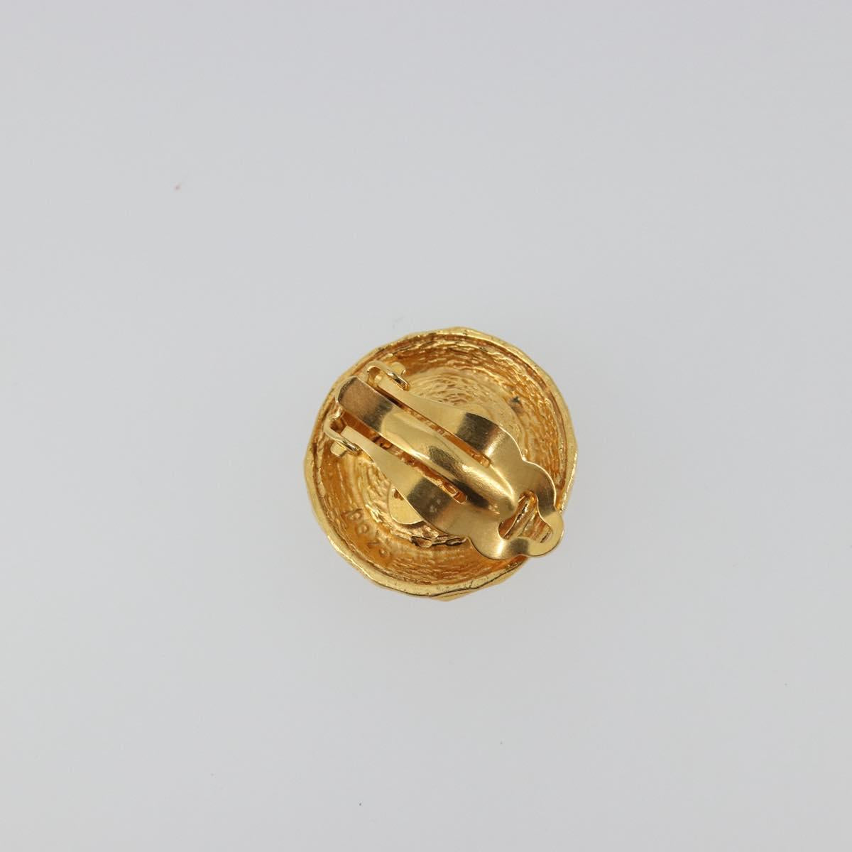 CHANEL Earring Metal Gold Tone Blue CC Auth 195370