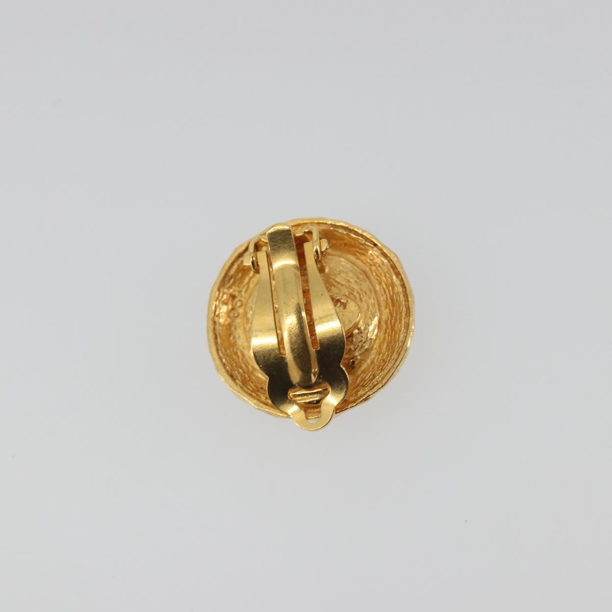CHANEL Earring Metal Gold Tone Blue CC Auth 195370