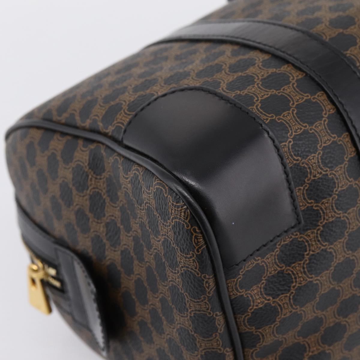CELINE Macadam Canvas Boston Bag PVC Leather Black Gold Auth 195373V