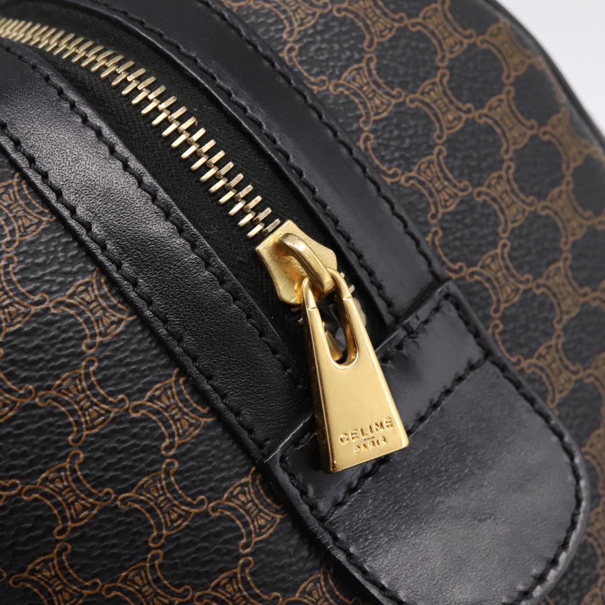 CELINE Macadam Canvas Boston Bag PVC Leather Black Gold Auth 195373V