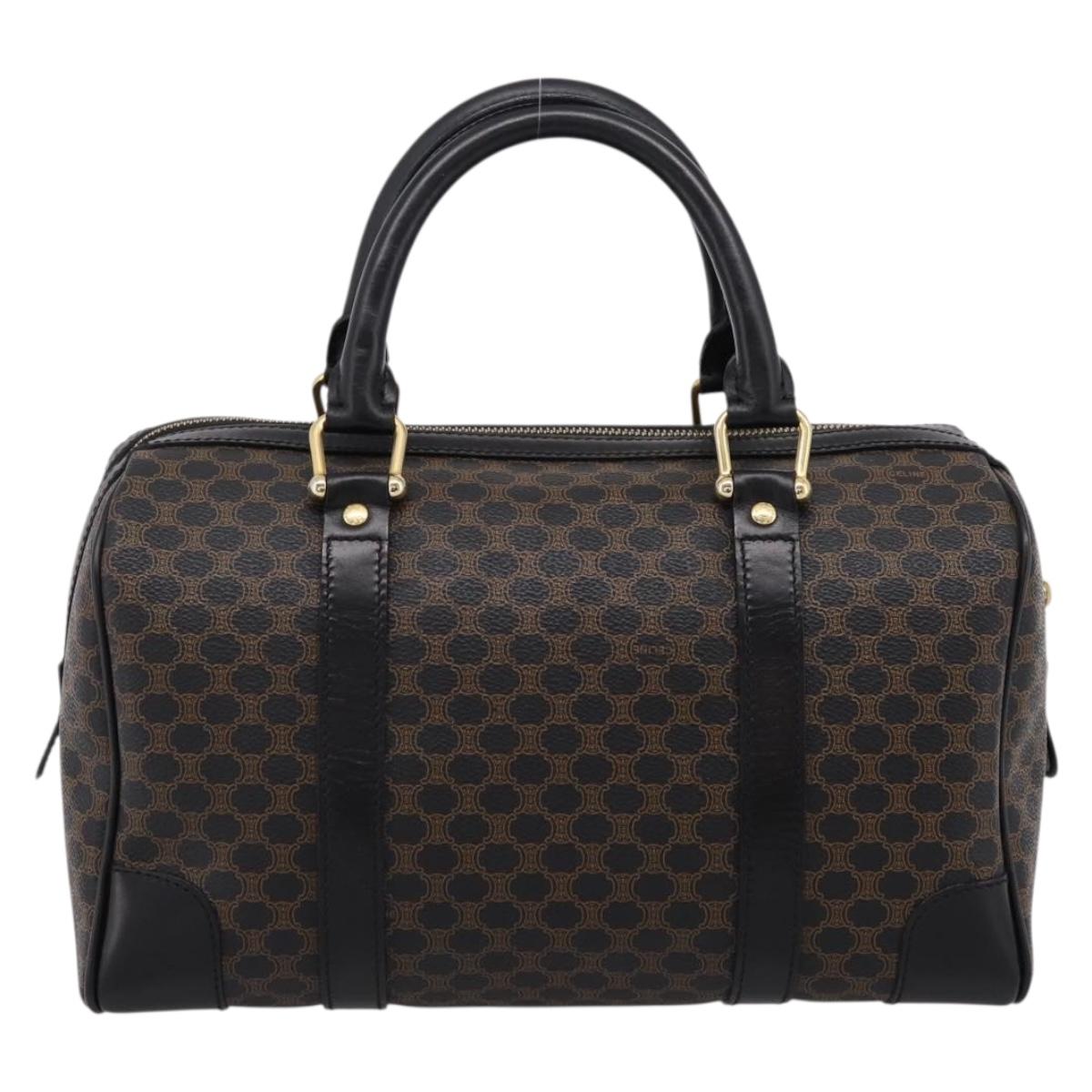 CELINE Macadam Canvas Boston Bag PVC Leather Black Gold Auth 195373V