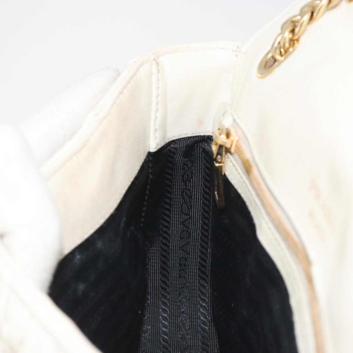 PRADA Gathered Chain Shoulder Bag Leather White Gold Tone Auth 195375V
