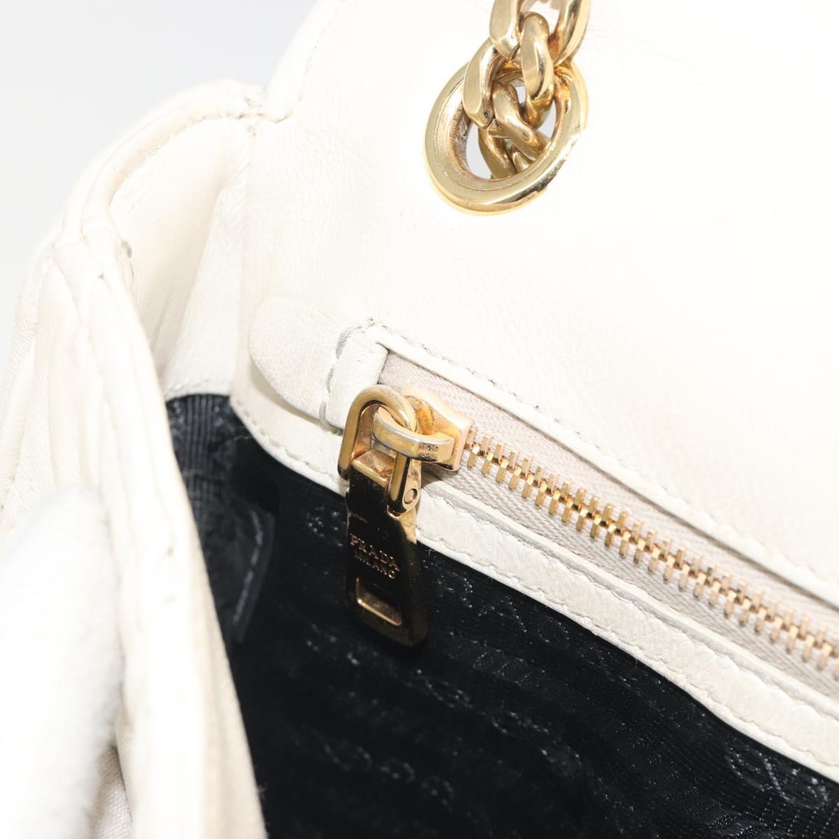 PRADA Gathered Chain Shoulder Bag Leather White Gold Tone Auth 195375V
