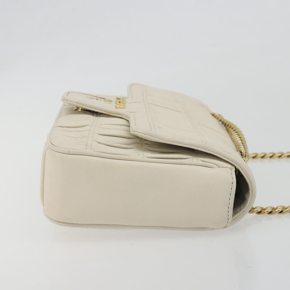 PRADA Gathered Chain Shoulder Bag Leather White Gold Tone Auth 195375V