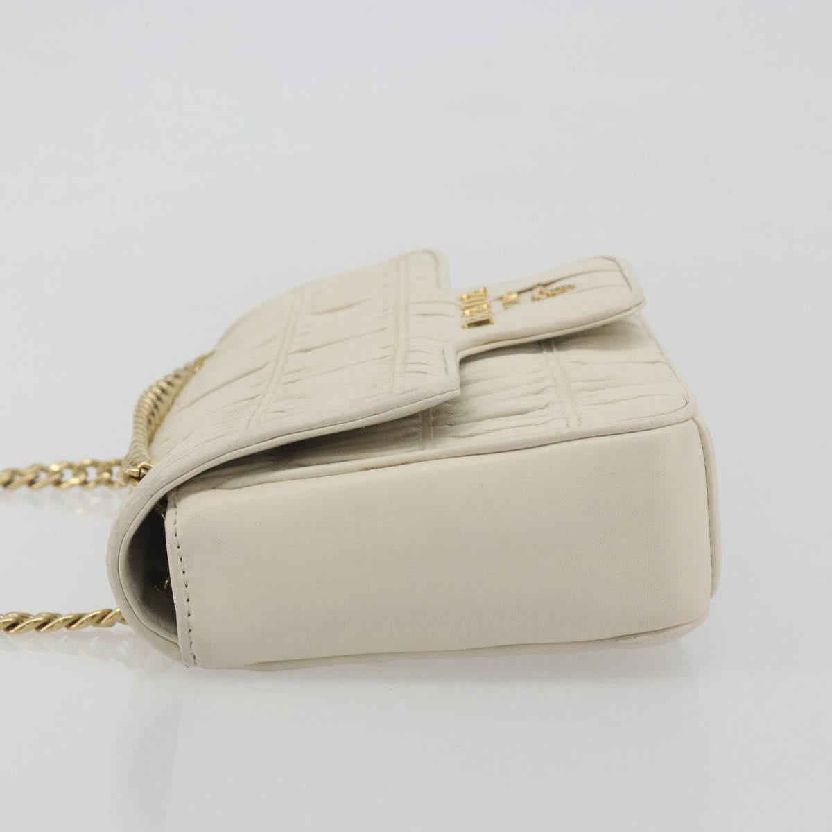 PRADA Gathered Chain Shoulder Bag Leather White Gold Tone Auth 195375V