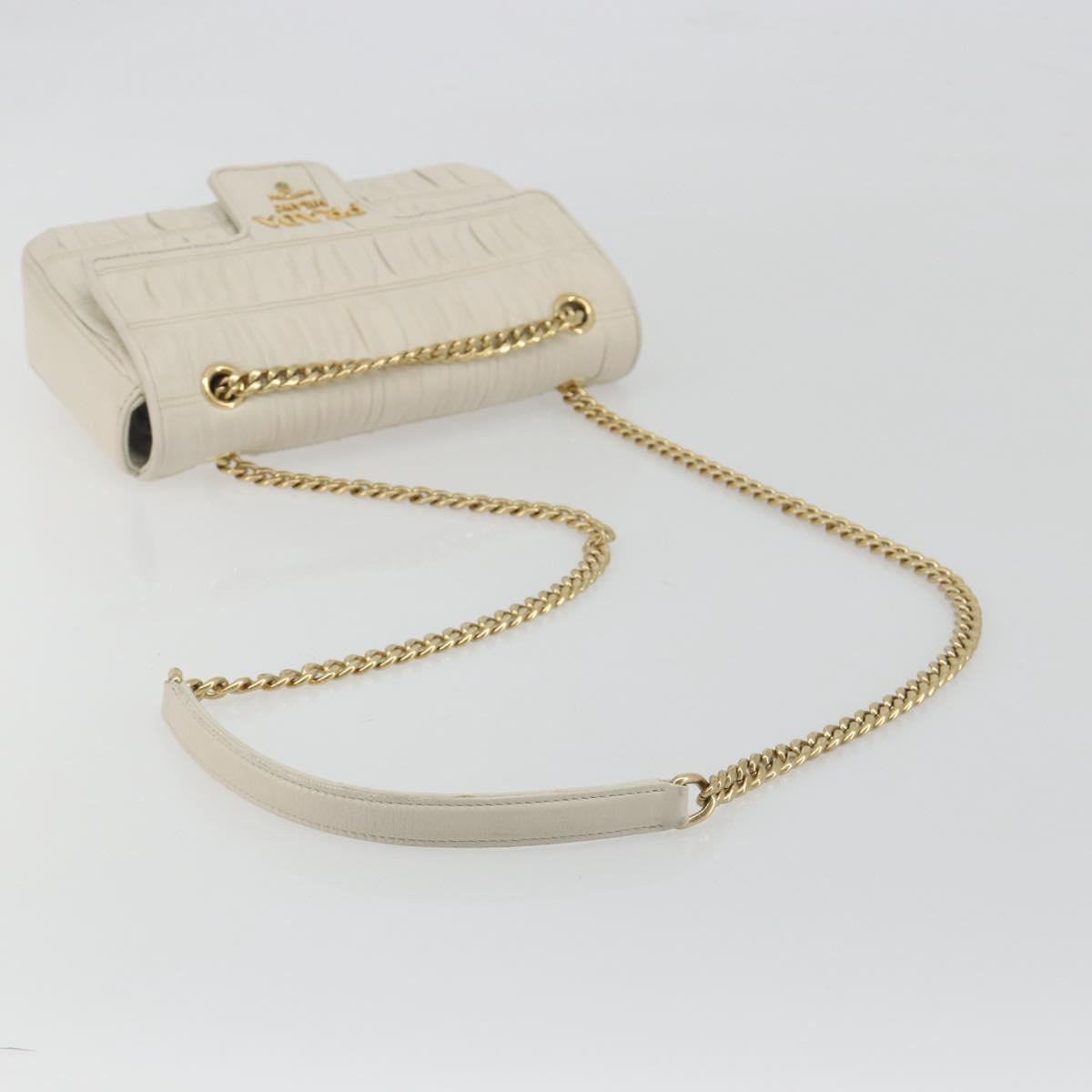 PRADA Gathered Chain Shoulder Bag Leather White Gold Tone Auth 195375V