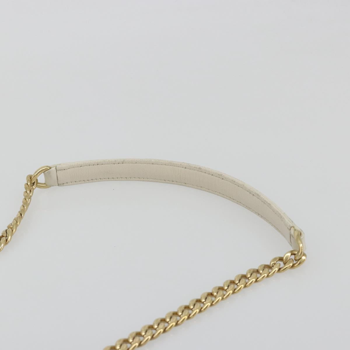 PRADA Gathered Chain Shoulder Bag Leather White Gold Tone Auth 195375V