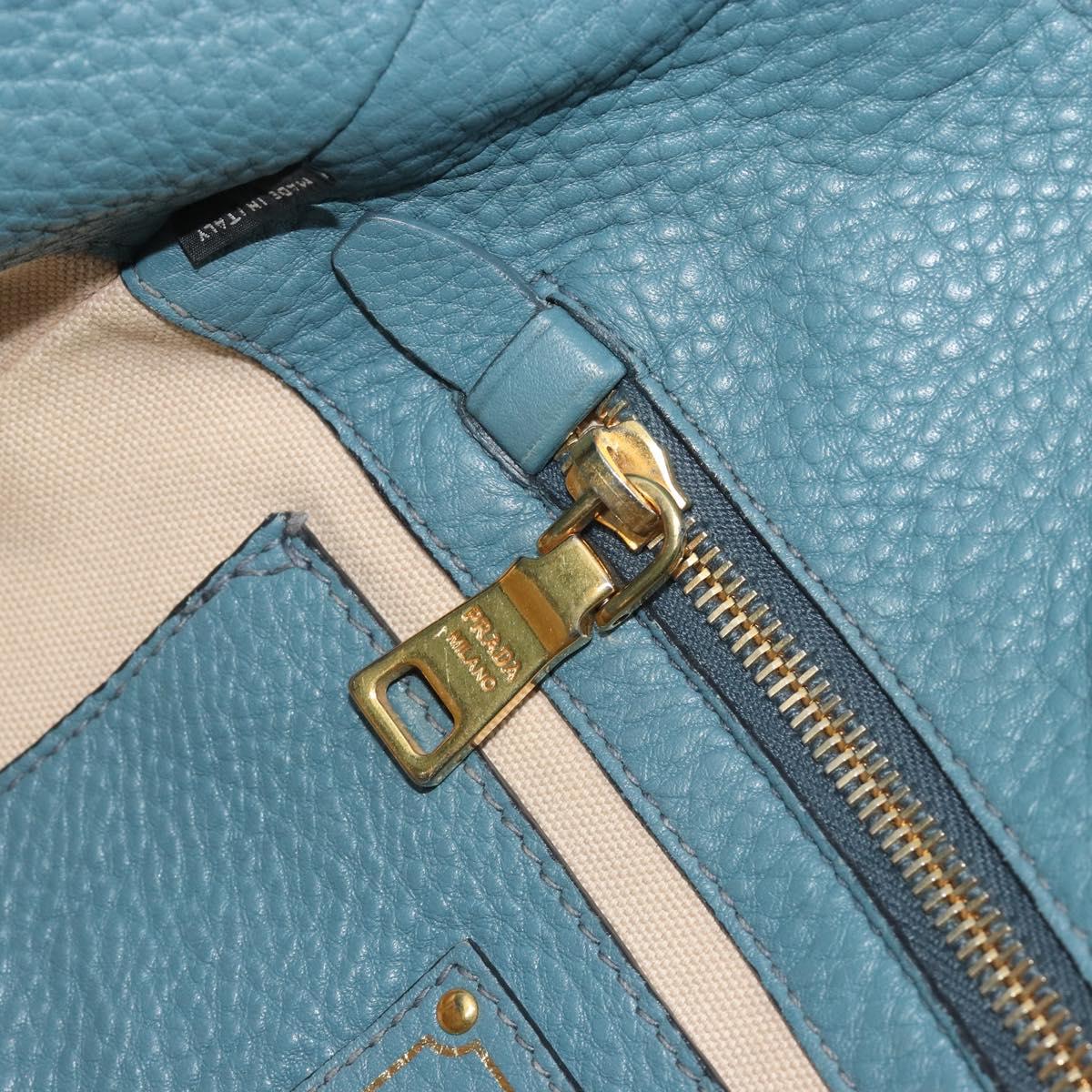 PRADA Tote Bag Leather Light Blue Gold Tone Auth 195376V