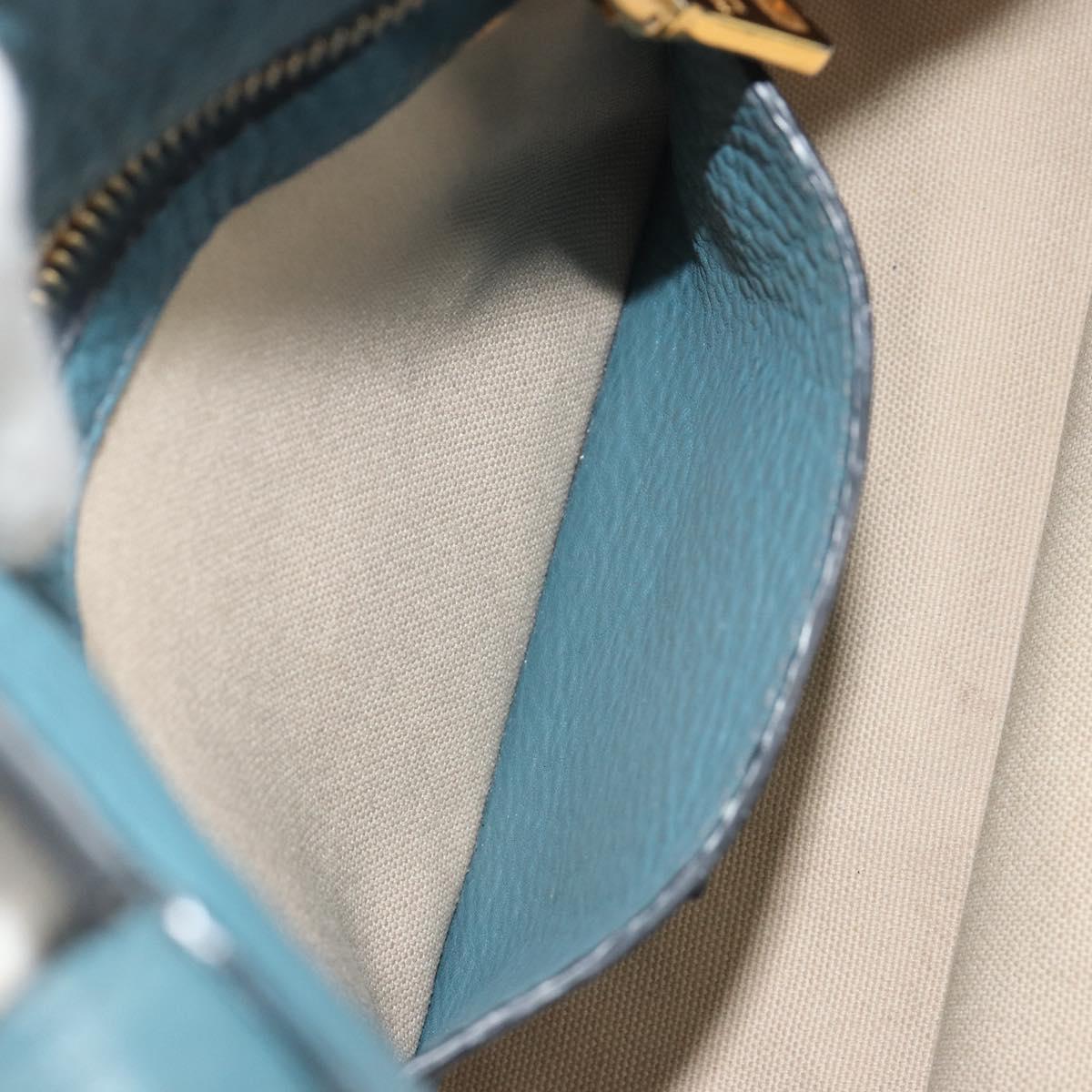 PRADA Tote Bag Leather Light Blue Gold Tone Auth 195376V